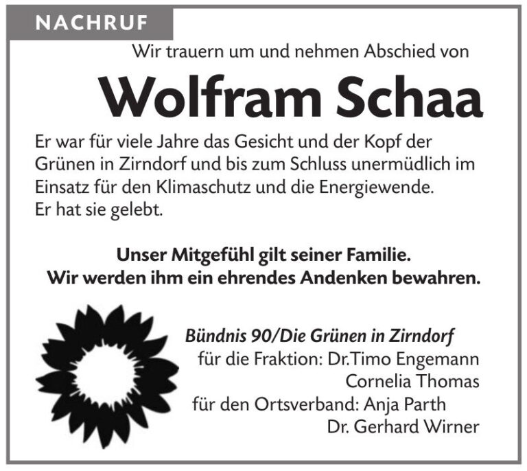Nachruf Wolfram Schaa